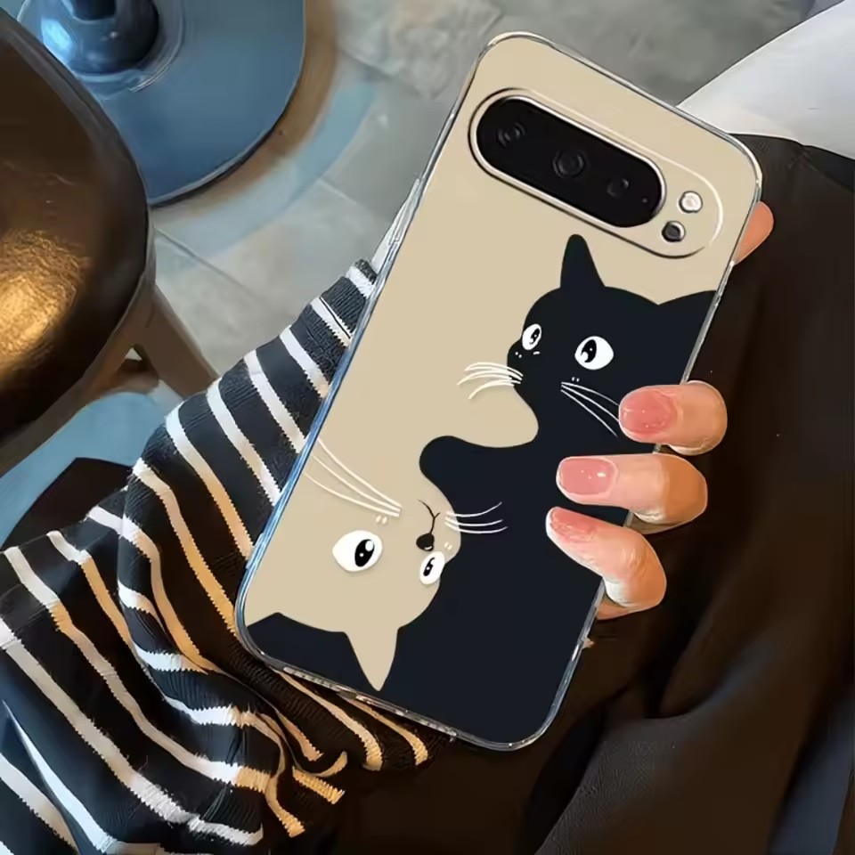 핫 카와이 만화 검은 고양이 패턴 투명 소프트 케이스  - Google Pixel 9 리뷰 및 가격