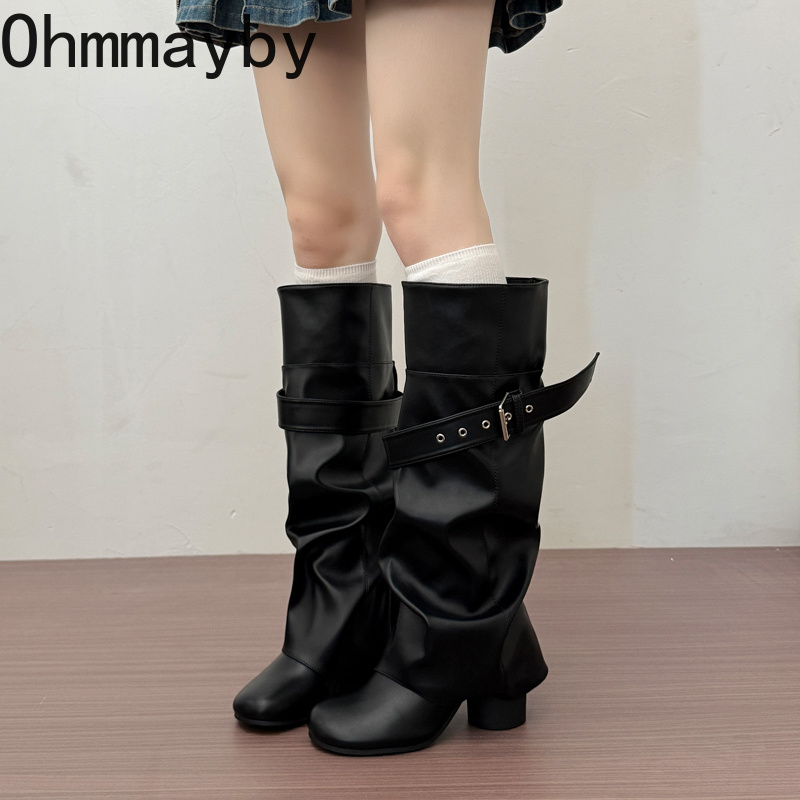 디자이너 여성 니하이 부츠 메탈 버클 스트랩 라운드 토 - Leather Classic Strap 리뷰 및 가격