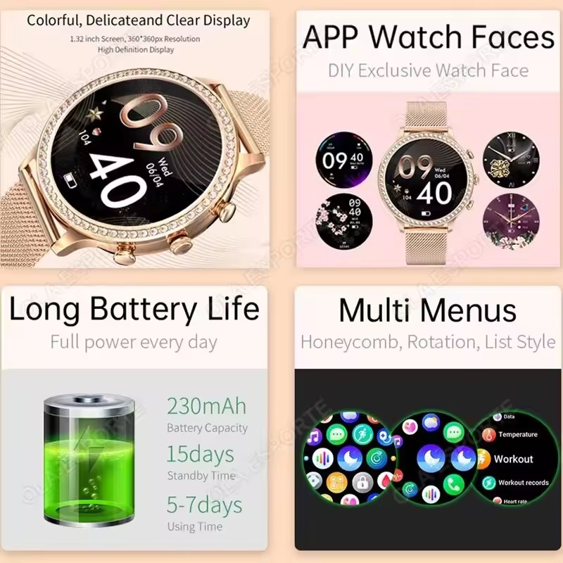 우아한 여성용 스마트워치 블루투스 통화 알림 수면 건강 - Smartwatch X12 리뷰 및 가격